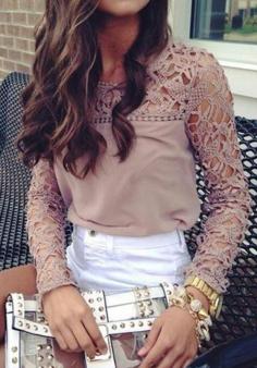 
                    
                        Pink Patchwork Lace Hollow-out Sweet Blouse
                    
                