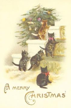 Vintage Christmas Kittens  "A Merry Christmas"