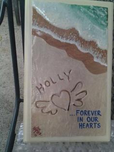 
                    
                        Last month we had a 19 year old earn her wings by being at the wrong end of a knife. Our town really pulled together for their family. I was commissioned to create this piece for Holly's Family. But you can also use this writing in the sand idea for Quotes, Wedding Gifts and Anniversaries.
                    
                