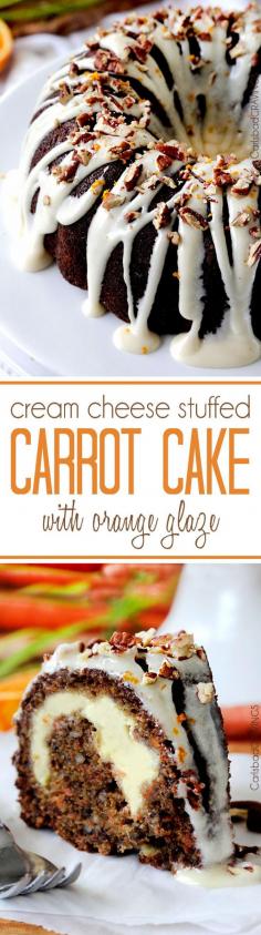 
                    
                        Super moist, spiced Carrot Cake stuffed with sweet Cream Cheese Filling and drizzled with sweet and tangy Orange Cream Cheese Glaze that will have you drinking it straight from the bowl. #carrotcake #easterdessert
                    
                