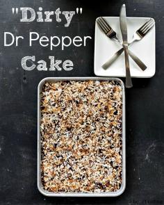 What??? Hello!!!  "Dirty" Dr Pepper Cake | http://www.ihearteating.com | #sheetcake #drpepper #chocolate