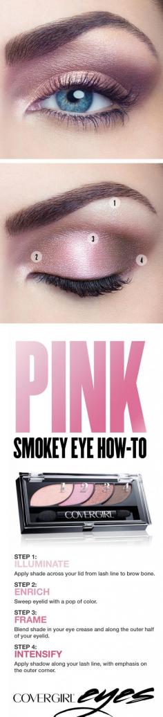 
                    
                        Try this step-by-step tutorial for a pretty pink smokey eye, featuring COVERGIRL Eyeshadow Quads in Blooming Blushes. The COVERGIRL Eyeshadow Quads palette makes it easy, with numbered steps to help you get the gorgeous looks you want. Perfect for any occasion when you’d like to try something other than a standard black smokey eye.
                    
                