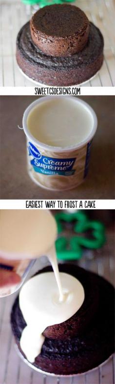 easiest way to frost a cake ever- this is awesome! get a faux fondant look with store bought icing taste  #cake #party #fondant #recipe