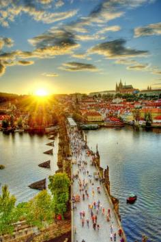#Sunset Walking #Bridge, #Prague, #CzechRepublic #travel #Europe #architecture #historic