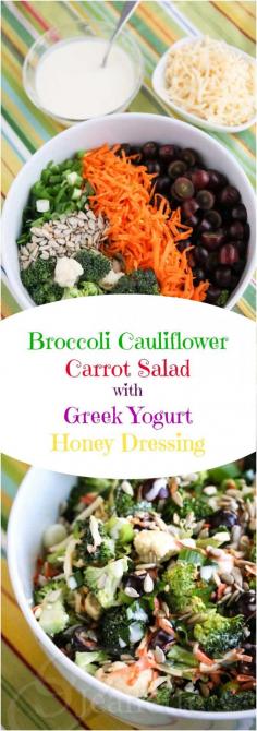 
                    
                        Broccoli Cauliflower Carrot Salad with Greek Yogurt Honey Dressing - you
                    
                