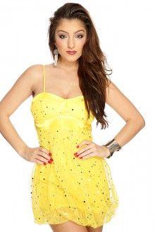 
                    
                        Yellow Sleeveless Mesh Sequins Party Dress
                    
                
