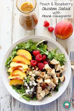 
                    
                        Love Bakes Good Cakes: Peach & Raspberry Chicken Salad with Peach Vinaigrette is a light and easy Summer meal idea the whole family will love!
                    
                