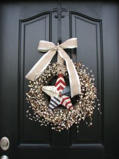 wreath with red white blue star in middle for the door.