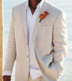 46 Cool Beach Wedding Groom Attire Ideas | Weddingomania | Natural Linen Suit