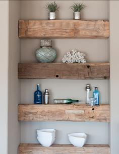 great idea for the very shallow nooks, looks like cut barn beams or railroad