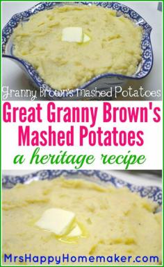 
                    
                        This is my Great Grandmother's recipe for Mashed Potatoes & they're absolutely delicious & SO EASY! A perfect old fashioned Southern heritage recipe! | MrsHappyHomemaker... @thathousewife
                    
                