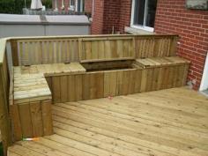 Building a wooden deck over a concrete one : Adding storage benches