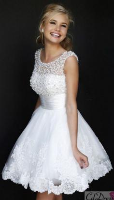 Sherri Hill Prom Dresses 2014 | White Pearl Beaded Top Short A Line Embellished Sherri Hill 4302 Dress