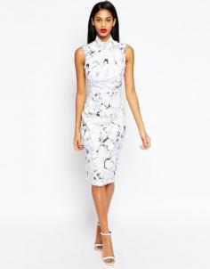 
                    
                        ASOS Pencil Dress with Wrap Neck in Marble Print
                    
                