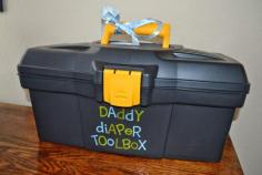 A 'Daddy Diaper Toolbox'-- put it in the car, or such a fun #gift for a baby shower! #babyshower #diy