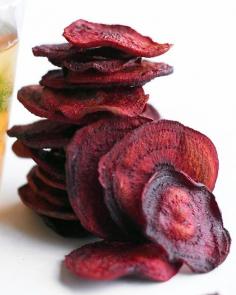 Beet Chips. I want to make these and Sweet Potato chips, yum!