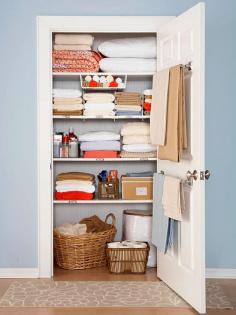 
                    
                        Use a towel rod on the inside of the linen closet for holding blankets or tablecloths - less folding!!
                    
                