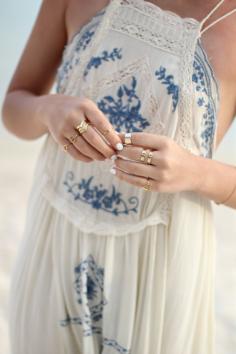 BLUE EMBROIDERY DRESS Free People Cream Crochet Detail Blue Embroidery Beach Dress by Stephanie STERJOVSKI