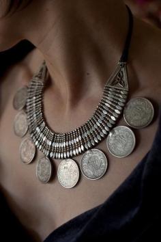 
                    
                        Antique Tribal Indian Silver coin necklace. Love.
                    
                