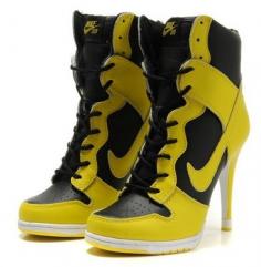 Nike High Heels Yellow Black- I have never seen high heel tennis shoes in my life