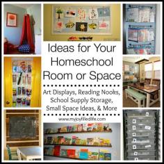 Ideas for Your Homeschool Room or Space - Art Display Ideas, Reading Nooks, Bookshelf Organization, Small Space Ideas, and More. shared by multitaskingmaven.com