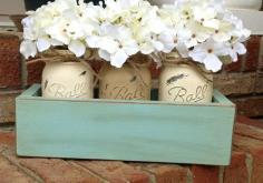 
                    
                        Custom Made Rustic Planter Box with 3 Painted Mason Jars. Rustic. Rustic Home Decor. Wedding Decor. Primitive. Shabby Chic. Housewears.
                    
                