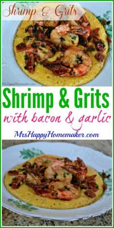 
                    
                        These delicious Shrimp & Grits are a Southern staple. The garlic & bacon in this dish make it perfect! | MrsHappyHomemaker... @thathousewife
                    
                