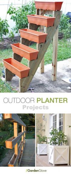 Outdoor Planter Projects • Tons of ideas & Tutorials! That ladder planter might be good for my tristan and loran strawberries... mmm