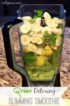 
                    
                        Slimming Detox Smoothie - 1-very unripe banana 1-one large pear and or green apple 1 cup of spinach 1 cup of romaine lettuce or I prefer KALE Juice of 2 lemons 1-cup of celery Organic honey or any natural sweetener to sweeten & 1 cup of very cold water. - pinned & loved by www.omved.com
                    
                