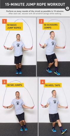 Fit in a Killer Cardio Workout in 15 Minutes!          Jumping rope may be something we associate with little kids and playgrounds, but don't be fooled: Jump rope workouts are seriously intense! Not convinced? See how you do with this 15-minute cardio burner.