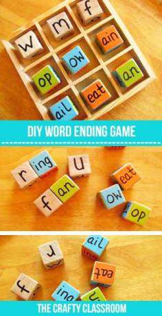 
                    
                        DIY Word Ending Game. Simple to make, roll and play.  Children write down the words they build on a paper, one point for each word.
                    
                