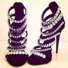 Yep, these are necessary. Strappy rhinestone heel. #black #bling #sandal