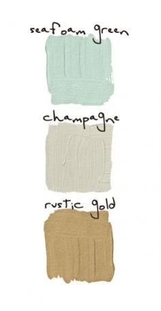 Great bedroom color scheme - seafoam green, champagne, rustic gold.