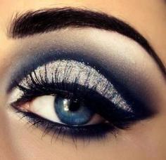 white, silver, blue, and black smoky eye for blue eyes #eyeshadow #highlight #winged #eyeliner