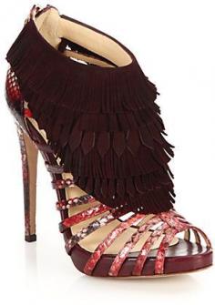 
                    
                        Alexandre Birman Suede & Python Fringed Cage Sandals | kimlud.com
                    
                