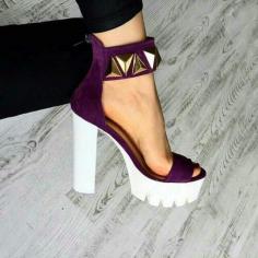 Purple heeled sandals & white rubber soles