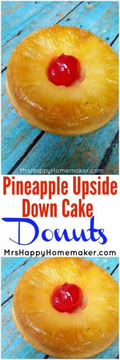 
                    
                        Love donuts? Love pineapple upside down cake? Well this one is a no brainer because you’re absolutely going to ADORE my Pineapple Upside Down Cake Donuts. They’re really yummy & simple too, so you have no excuse not to make ’em! | MrsHappyHomemaker... @thathousewife
                    
                