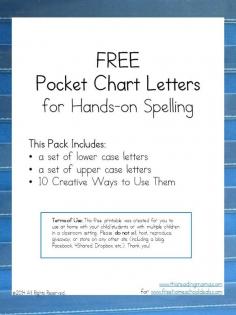 FREE Printable Pocket Chart Letters - Free Homeschool Deals - instead of printing I could just write appropriate letters from her spelling list on blank cards and she can do this activity for a spelling activity