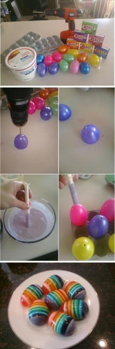 DIY Jello Easter Eggs [Recipe  Tutorial] : made using plastic Easter eggs sprayed with cooking spray... what a fun idea for Easter dinner! Time consuming but cute. @Mishel Browning Schultz soo easy I saw it on Pinterest LOL