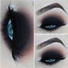 black blue eyes dark eye liner eye shadow lashes make up mascara