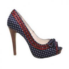 
                    
                        Love peep toe heels and I just love the red detailing on these adorable navy and white polka dot heels.
                    
                