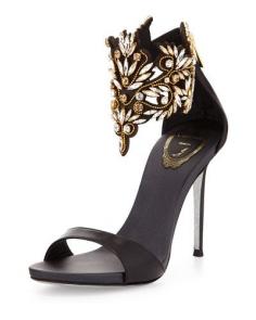 Embellished Ankle Cuff Sandal, Black by Rene Caovilla at Neiman Marcus.