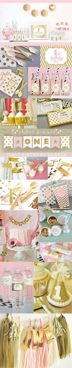 
                    
                        1st Birthday Girl Party Ideas Pink and Gold Party Decorations for a 1st Birthday Girl by ModParty
                    
                