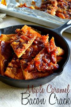Maple Caramel Bacon Crack - this stuff is HIGHLY addictive and incredibly SIMPLE to make! Smoky, sweet, crispy and caramelized, you WILL want to make a double batch! #breakfast #recipe #food #recipes #healthy