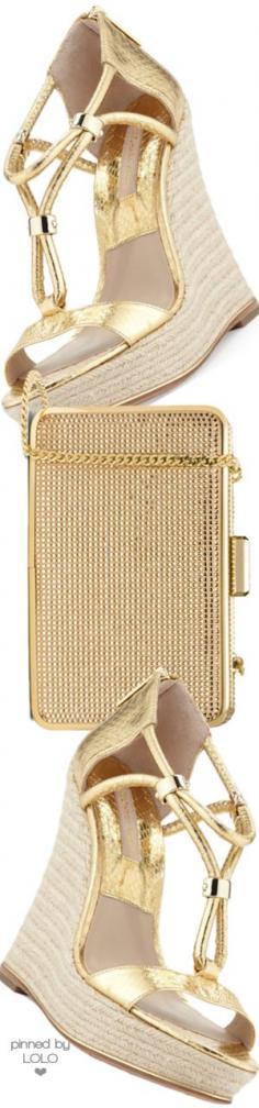 Michael Kors Sherie Metallic Snake Wedge Sandal Gold and MICHAEL Michael Kors Elsie Crystal Box Clutch Bag, Blush/Topaz