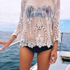 the prettiest lace top over your swim suit bikini - summer beach / boat / street style