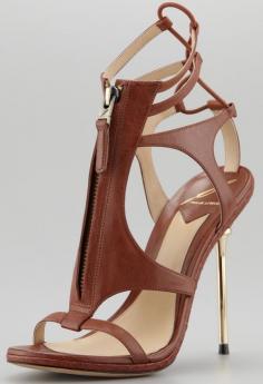 B Brian Atwood Merritta Zipfront Sandal Brown $425 Summer 2013 #Shoes #Heels