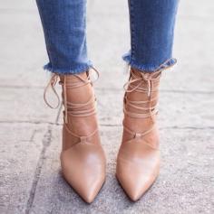 raw hems & nude strappy heels ... I like the nude heel!!