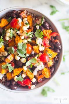 
                    
                        Vegetarian Sweet Potato  Black Bean Burrito Bowl - Its dairy-free, gluten-free, vegan, low in fat, high in protein, and loaded with vegetable nutrition!
                    
                