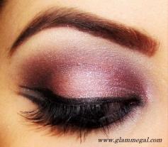 PINK SMOKEY EYE URBAN DECAY AMMO PALETTE 1.Using flat eye shadow brush  apply Last Call on inner and outer third of the lids. 2. SIN to center of the lids. 3. Oil Slick patted it over the inner third and outer third of the lid. 4. Polyester Bride on brow bone.